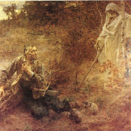 La Mort et le Bûcheron <br>Léon Lhermitte, 1893, huile sur toile, dépôt du musée d'Orsay<br><small>© Musée Jean de La Fontaine, Château-Thierry</small>